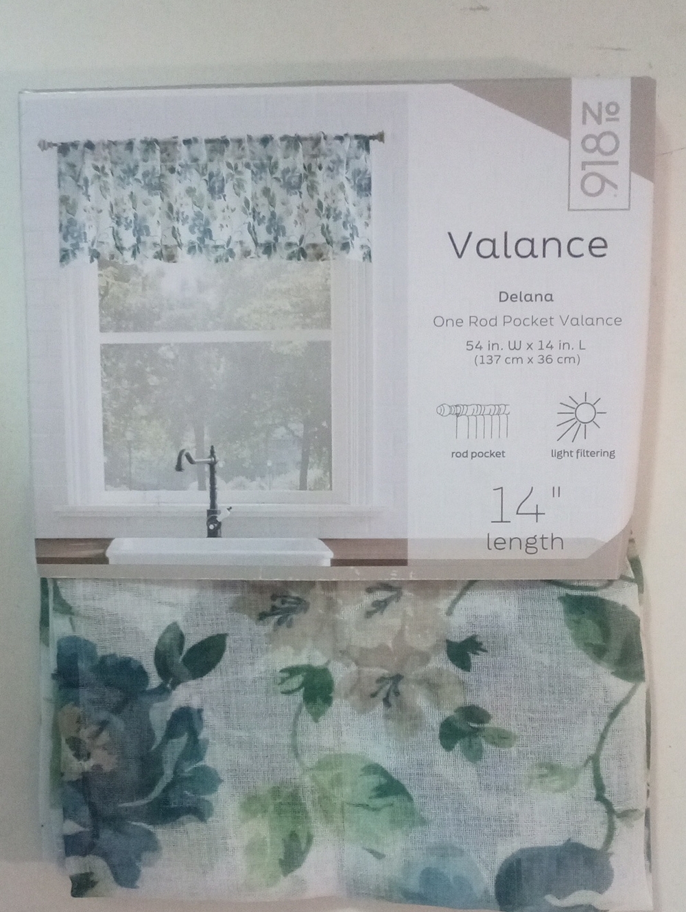 Delana One Rod Pocket Valance in Blue and Green - 14" S Mi Sheer NWT $26.50